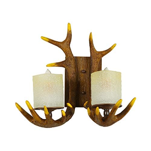 Image of Wall Sconces Antler Candle Wall Sconce Rustic Deer Horn Resin Wall Mounted Lamp Frosted Glass 2 Lights Antique Style Wall Light 14.5"