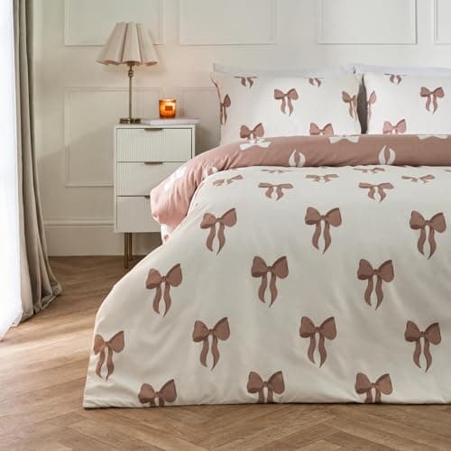 Image of OHS Bow Bedding, for Women Super Soft Warm Cosy Bow Print King Size Duvet Cover Sets Comfy Microfibre Reversible Girls Bedding with Pillowcases, Monochrome