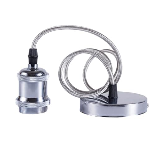 Image of Sevenpers Pendant Light Fitting, E27 Vintage Style Ceiling Rose Light Fitting with Ground Wire and 90cm Braided Cable, Suitable for Kitchen Island Living Room Bedroom Dining Room DIY (Chrome)