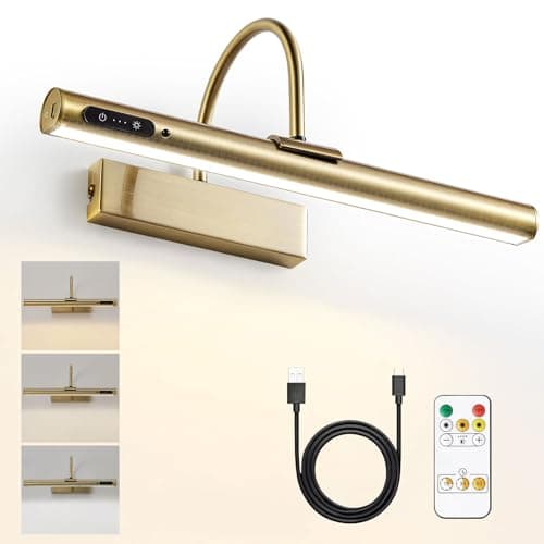 Image of HARPER LIVING Picture Light for Wall Antique Brass, Rechargeable Picture Light with Remote, Dimmable & 3 Color Temps, Magnetic Battery Operated Wall Lights for Dartboard Frame Gallery