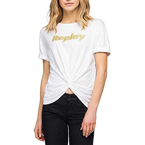 Image of Replay Women's T-Shirt with Knot and Gold Logo Model W3559.000.23168P - White - S