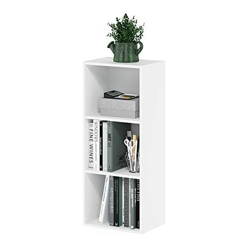 Image of Furinno LUDER Book Shelf, 3-Cube Bookshelf, Bookcase, 9.3 x 12 x 31.5, for Living Room, Bedroom, Home Office, White
