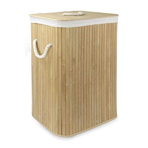 Image of Bamboo Laundry Basket 72L, Laundry Hamper with Lid, Foldable Laundry Bin with 2 Compartments for Light and Dark Clothes, Machine Washable Liner Bag