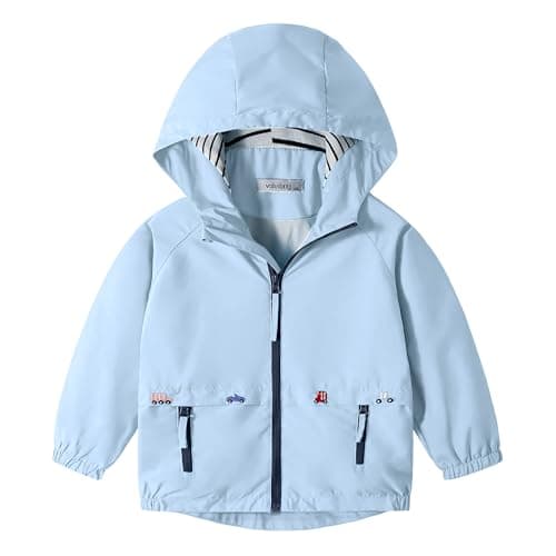 Image of Volunboy Little Boys Hooded Jacket, Cartoon Print Windproof Windbreaker Zip Coat Outwear(Tag Size 120,4-5 Years,Blue