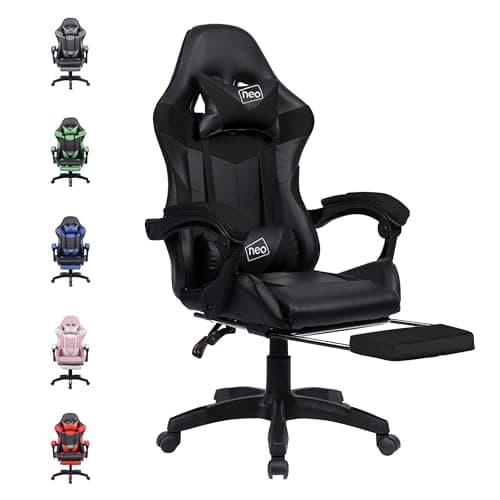 Image of Neo Executive PU Leather Massage Sport Racing Gaming Home Office Computer Chair Lumbar Back Support Footrest (Black)