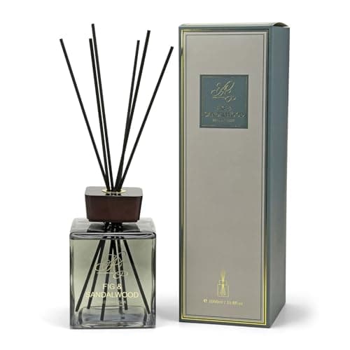 Image of Luxury Reed Diffuser 1000ml, Fig & Sandalwood Room Diffusers, Long Lasting Air Fresheners Home Fragrance, Square Glass Bottle with Black Diffuser Reeds for Home, Office, Kitchen & Bathroom