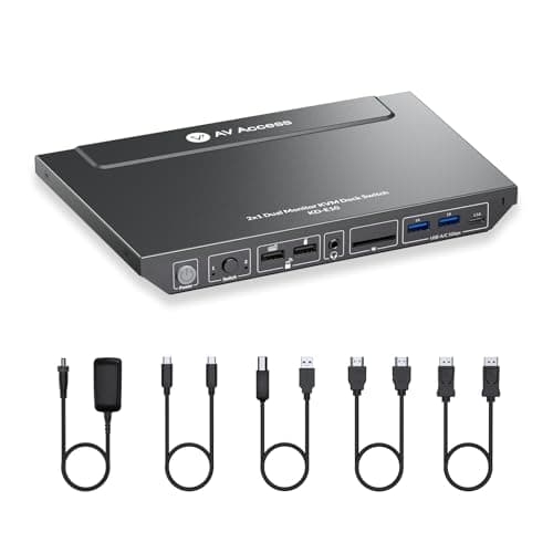 Image of AV Access Docking Station, KVM Switch for Laptop & Desktop | 100W Charging, 4K@60Hz Dual Monitor HDMI, 3xUSB 3.0, USB C, 1G Ethernet, EDID Support, SD, 3.5mm AUX Audio | Fast Switch 2 Computers