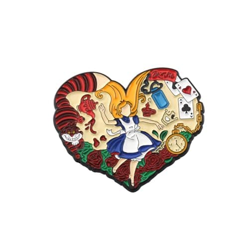 Image of PLITI Alice Brooch Pin Alice Adventure Gifts Cartoon Cat Lover Gift Fairy Tale Gifts Mad Hatter March Hare Gift White Rabbit (Alice Flower PinU)
