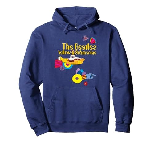 Image of The Beatles Yellow Submarine - Patches Pullover Hoodie, Adult Unisex, Navy Blue, Small