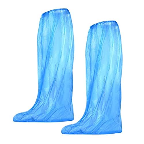 Image of IRYNA 10 Pairs Shoe Covers Disposable Waterproof Shoe Covers Overshoes Disposable Plastic Long Boot Covers Shoe Protector Covers for Men and Women, Blue