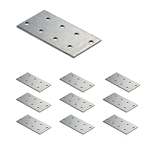 Image of VHG Flat Connecting Joining Plates - Pack of 10 pcs (80 x 40 x 2) Heavy Duty Perforated Brackets, Galvanised Steel Sheet Braces, Metal Timber Fixing Repair Connector