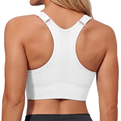 Image of Leversic Women Racerback Sports Bra High Impact Wirefree Gym Crop Top Removable Padding Bras Adjustable Straps Yoga Bra(White,L)