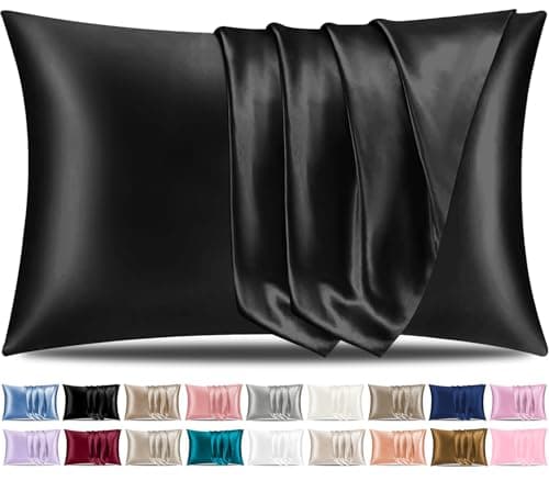 Image of Pamposh Satin Silk Pillowcases For Hair And Skin 2 Pack Standard Size with Envelope Closure (Midnight Black, 2 Pcs Pillowcases (50 x 75 cm))