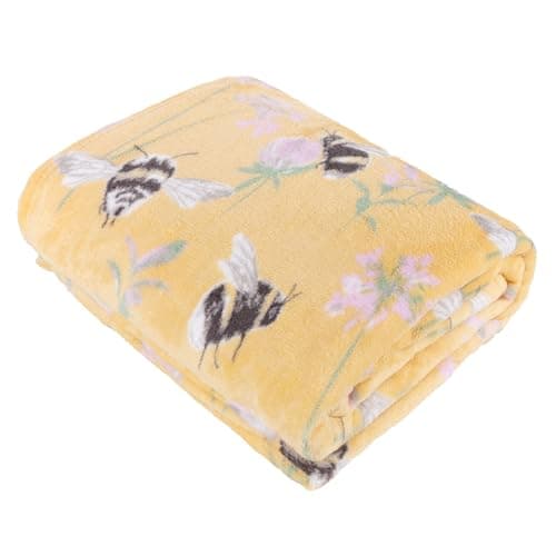 Image of furn. Country Bee Throw – Soft Fleece Floral Print Blanket (Honey – 130x150cm)