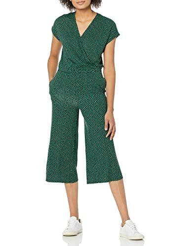 Image of Amazon Essentials Women's Short-Sleeve Surplice Cropped Wide-Leg Jumpsuit with Elastic Waist, Clouds Print, S