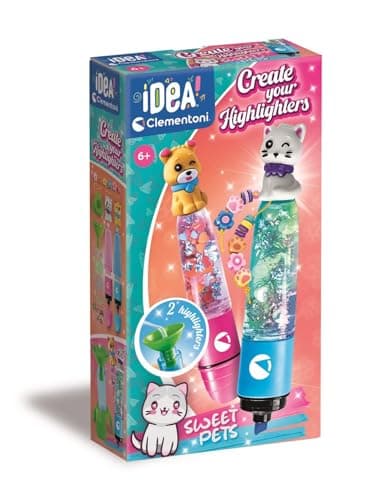 Image of Clementoni Idea - Create Your Highlighters: Sweet Pets, Personalised Highlighter Lab, Creative Kit for Children 6+ Years, with 3 Customisable Highlighters with Accessories, 18875