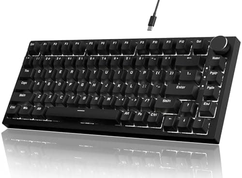 Image of YINDIAO Ajazz AK820 Mechanical Keyboard with CNC Knob Control,75% ANSI Layout,81Keys Gasket Mount Wired Gaming Keyboard,5 Sound Absorbing Foam,Hot-swap Red Switch,White Backlit,for PC,MAC (Black)