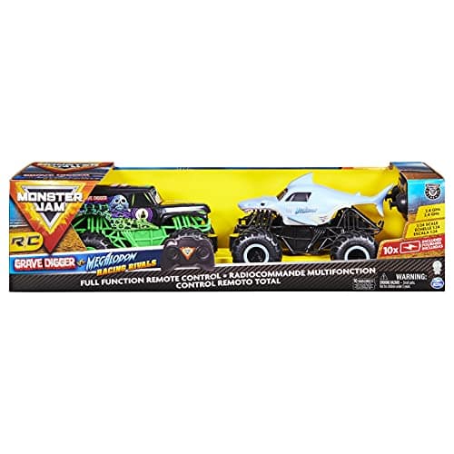 Image of Monster Jam, Amazon Exclusive Official Grave Digger Vs. Megalodon Racing Rivals Remote Control Trucks, 1:24 Scale (Only Available On Amazon)