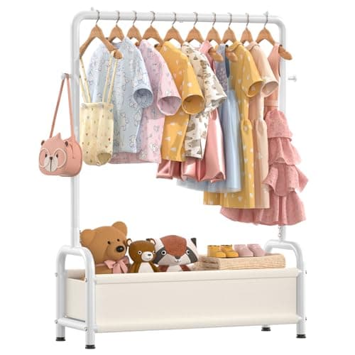 Image of ZHKINGGS Kids Clothes Rail with Storage Shelf, Kids Dress Up Rail for Coats Skirts, Small Baby Childrens Dressing Up Rail for Hanging Clothes, Kids Wardrobe Organizer (Classic, White)
