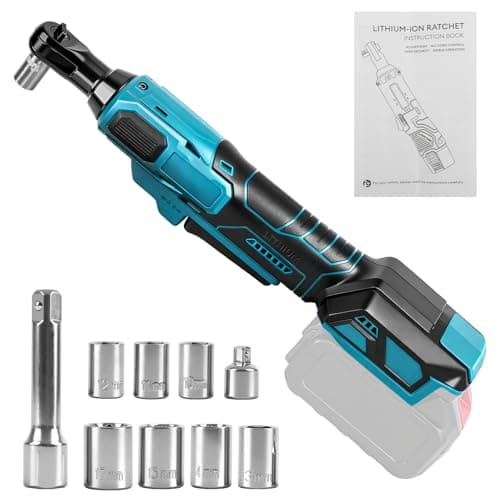 Image of 3/8" Cordless Ratchet Wrench Compatible with Makita 18V Battery (NO Battery), 80N.m Brushless Electric Socket Wrench with 1/4" Adapter, Extended Rod and 7 Sockets
