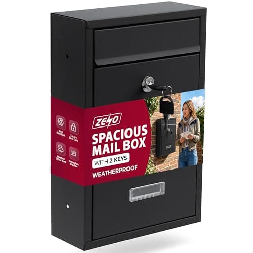Image of ZENO Letter Box Wall Mounted | Modern Post Box Mailbox | Post Letter Box for Home | Black Mail Box with 2 Keys | Easy To Install | Super Secure | Nameplate | Keep Your Mail Safe
