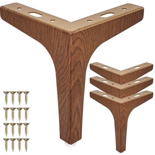 Image of La Vane 4 Inch / 10cm Metal Furniture Legs, Set of 4 - Modern Diamond Triangle Walnut DIY Replacement Feet for Cabinet, Sofa, Table, Ottoman Makeover