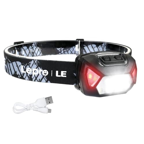 Image of Lepro Head Torch Rechargeable, 2000L Waterproof LED Headlamp with Red Warning Lights, 30Hrs Runtime, 6 Lighting Modes, for Running Fishing Camping, Super Lightweight Headlight for Kids & Adults