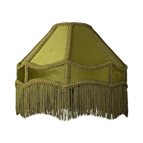 Image of Handmade Victorian Empire Pendant Lamp Shade in Soft Olive Green Velvet with Embroidered Trims and Tassels | 30cm x 19cm | for Pendant Floor or Table Lamp by Happy Homewares