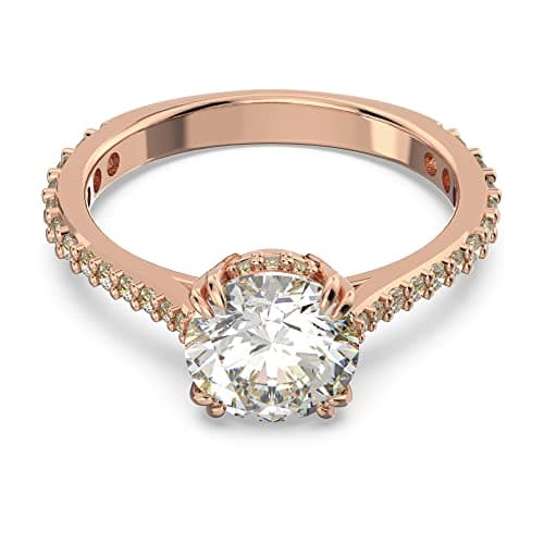 Image of Swarovski Constella Cocktail Ring, White Princess Cut and Pavé Crystals in a Rose Gold Tone Plated Setting, from the Constella Collection, Size 55