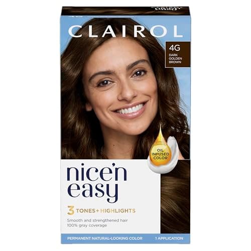 Image of Clairol Nice'n Easy Crème, Natural Looking Oil Infused Permanent Hair Dye, 4G Dark Golden Brown,package may vary