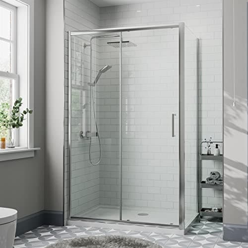 Image of Diamond® 1200 x 800mm Sliding Shower Enclosure Door Screen for Wet Room Cubicle Enclosures, 8mm Toughened Safety Glass, Framed, Polished Chrome
