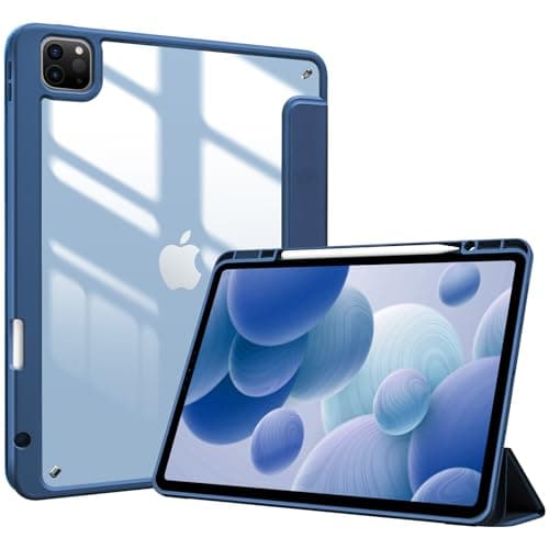 Image of ProCase Smart Case for iPad Air 13-inch (M2) 2024 & iPad Pro 12.9 inch 6th/5th/4th/3rd 2022/2021/2020/2018; Transparent Back Protective Folio Slim Cover Shockproof with Pencil Holder -Navy
