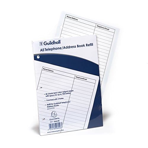 Image of Exacompta - Ref GA5/RZ - Guildhall - Telephone & Address Book Refills, A5 Size, 30 Sheets of 160gsm Paper, Feint Ruled, FSC Certified - Compatible with DTAA5/BLUZ