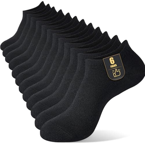Image of SockWaddles 6 Pairs Cotton Trainer Socks Womens 3-5/6-8, Thin Breathable Ladies Ankle Socks Low Cut Summer Sock, Black