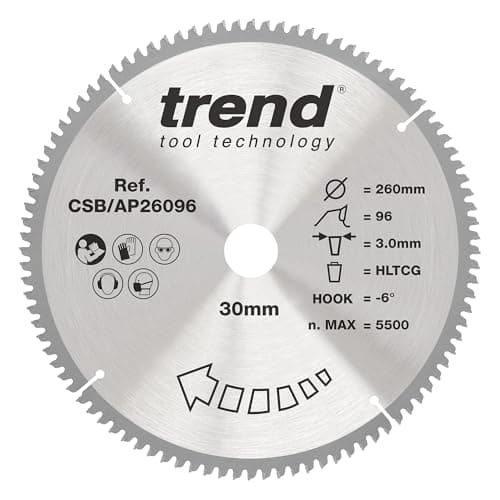 Image of Trend Aluminium & Plastic Circular Saw Blade, 260mm Diameter, 30mm Bore, 96 Teeth, 3mm Kerf, -6° Hook, TCT, Extra-Fine Finish, CSB/AP26096