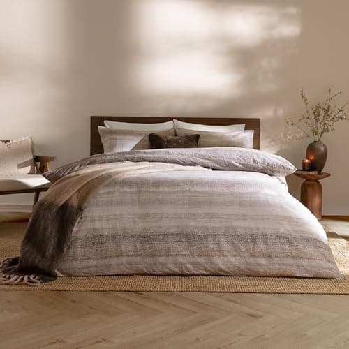 Image of Yard Swift Duvet Cover Set – Soft Reversible Striped Brushed Cotton Earth Toned Bedding Set (Natural - Super King)