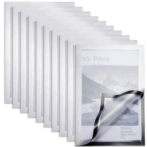 Image of FOSHISY Magnetic Sign Holder 10 Pack, A4 Magnetic Wall Mount Self Adhesive Display Frames, Plastic Clear Document Frame (Silver, A4, 10 Pack)