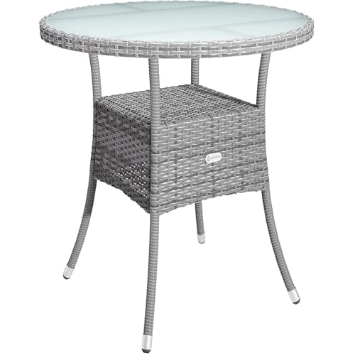 Image of CASARIA® Round Coffee Table | Garden Table With Frosted Safety Glass Plate | Poly Rattan Outdoor Side Table | Weatherproof Patio Furniture | Balcony Bistro Cafe | 60cm | Grey