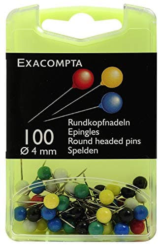 Image of Exacompta - Ref 14345E - Round Head Push Pins (Pack of 100) - 4mm Wifth x 15mm Height in Size - Suitable for Pinboards or Corkboards in Offices, Homes & Businesses - Assorted Colours