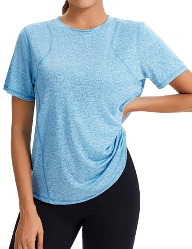 Image of Gyabnw Women's Short Sleeve Gym Tops Crew Neck Breathable Mesh Workout Shirts Lightweight Sports T-Shirts for Running Yoga Fitness Training Blue