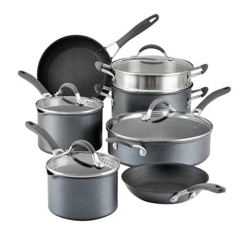 Image of Circulon A1 Series with ScratchDefense 11 Piece Cookware Set Extreme Non Stick Cookware Set Dishwasher Safe with Saucepans, Fry Pans and Stockpot - Grey