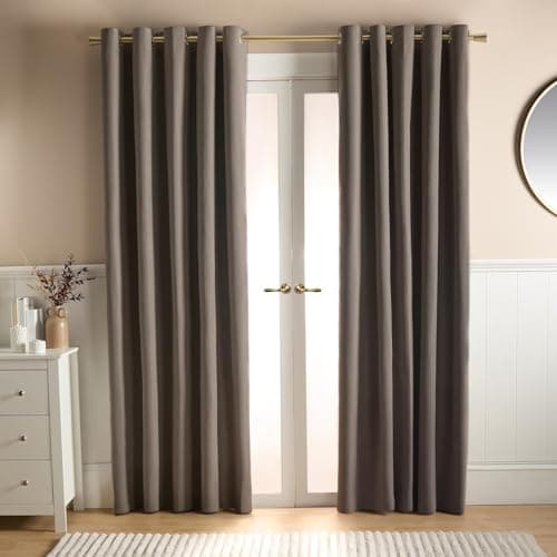 Image of OHS Blackout Eyelet Curtains for Bedroom, Decorative Soft Woven Texture Lined Curtains for Living Room Modern Thermal Insulated Eyelet Blackout Curtain 2 Panels 90" x 90", Mink