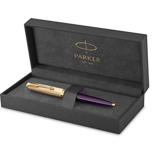 Image of Parker 51 Ballpoint Pen | Deluxe Plum Barrel with Gold Trim | Medium 18k Gold Point with Black Ink Refill | Gift Box