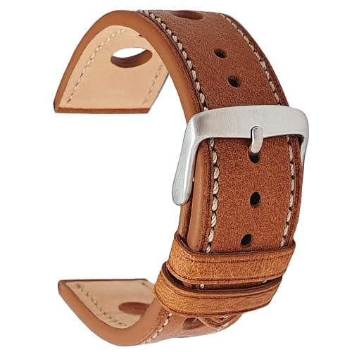 Image of Talk Time Rally Racing Watch Strap Buffalo Grain Calf Leather Brushed Stainless Steel Buckle (22mm)