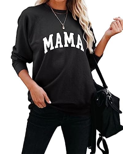 Image of Dressmine Womens Long Sleeve Mama Sweatshirts Fall Crew Neck Mom Shirts Cute Graphic Tees Pullover Hoodies, Black, Medium