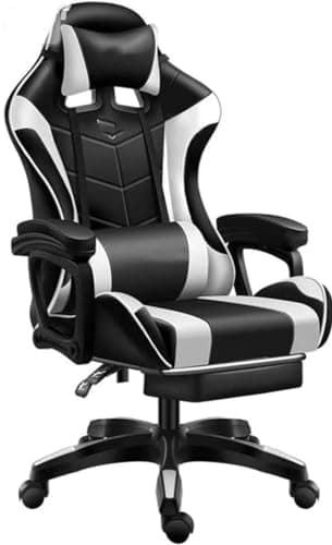 Image of Gaming Chair Ergonomic Computer Chair Office Chair Desk Swivel Chair Adjustable Reclining Footrest Cushion White New!