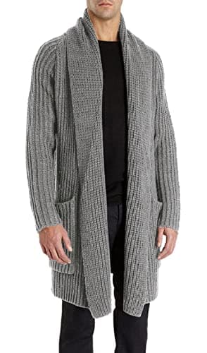Image of Runcati Mens Knitted Cardigan Long Shawl Collar Sweater Autumn Winter Chunky Knit Jacket Open Front Knitwear, Grey, M