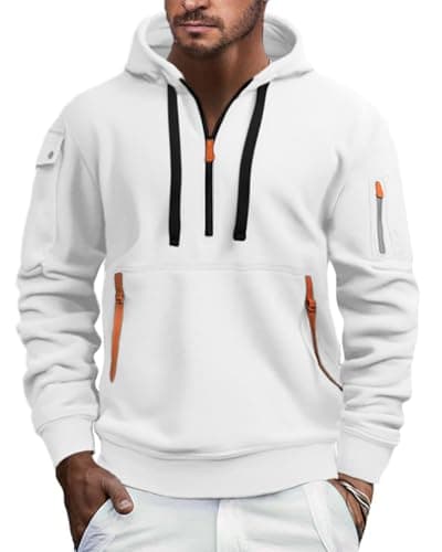 Image of EDITCOZY Mens Half Zip Fleece Jumper Hoody Long Sleeve Sweatshirts Zip Up Pullover Jumper with Pockets White 2XL