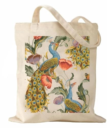 Image of Canvas Tote Bag with Inner Pocket Women's Reusable Shopping Bag Washable Foldable Cat Cotton Canvas Bag For Women Girls Shopping Grocery (Peacock)
