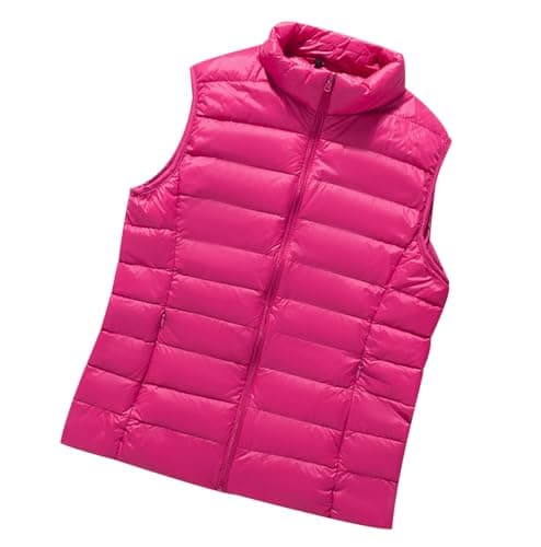 Image of Down Gilet Women Lightweight Ladies Puffer Gilet Women Womens Quilted Padded Gilet Womens Puffer Vest Women Ladies Gilets and Bodywarmers Sleeveless Puffer Jacket for Women Ladies Body Warmer Rose L